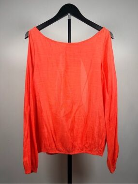 bebe Coral-Red Off-Shoulder Long Sleeve Top